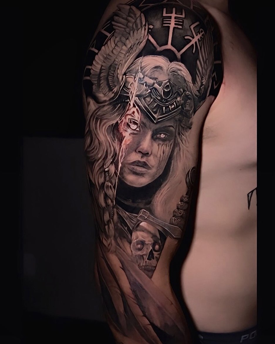 Valkyrie warrior black and grey realism